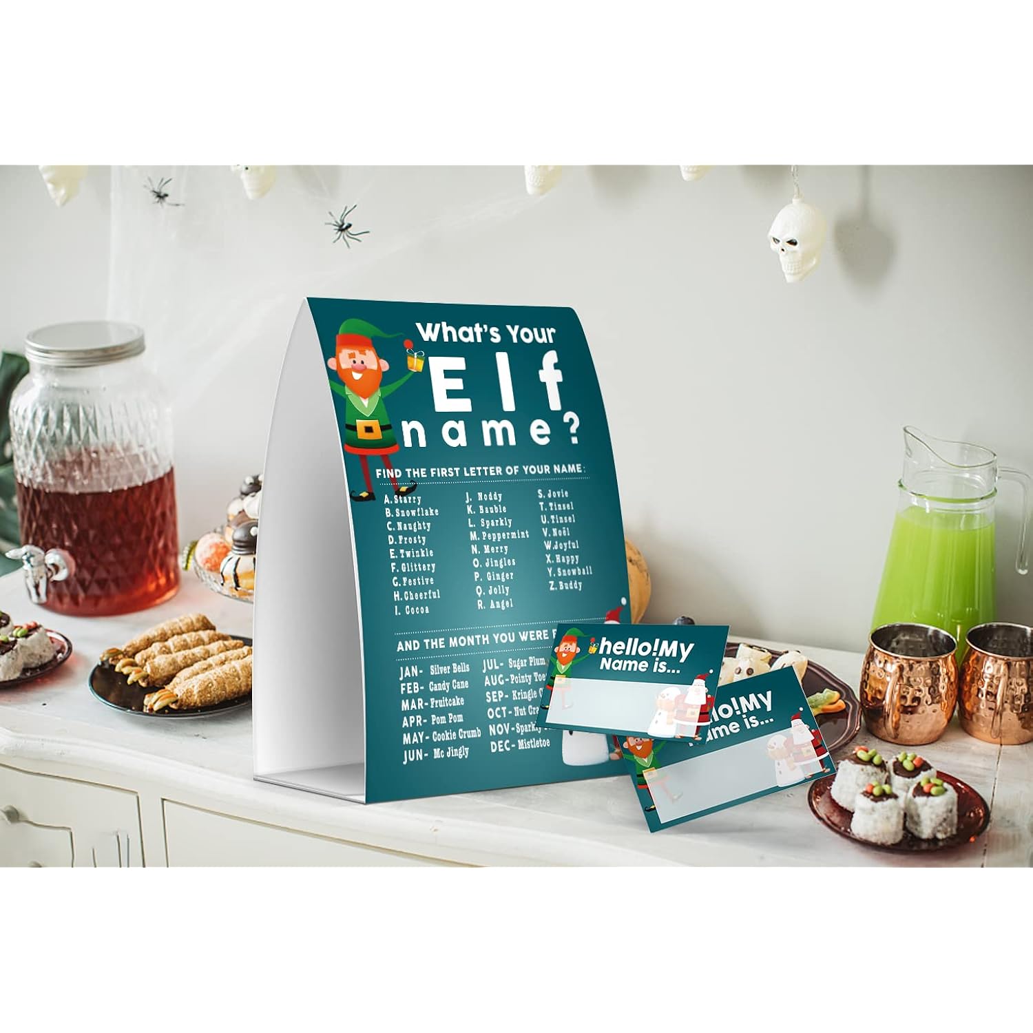 What'S Your Elf Name Game, Christmas Party Games Activities, 1 Sign And 50 Name Tag Stickers -Jj049