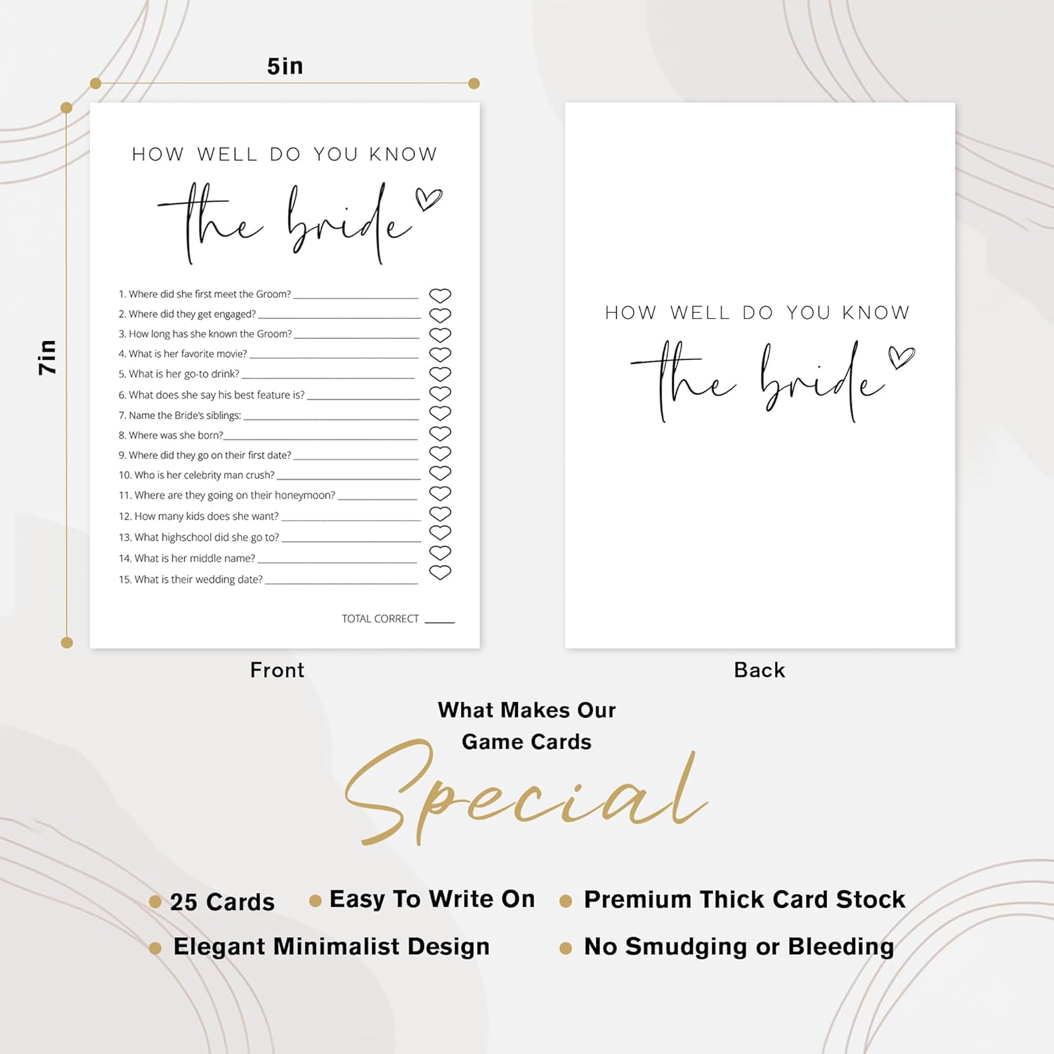 Bridal Shower Games, How Well Do You Know The Bride, 25Pcs Minimalist White Double-Sided Bridal Game Cards, Wedding Shower Games For Guests, Engagement Bachelorette Party Supplies - A11