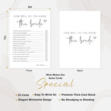 Bridal Shower Games, How Well Do You Know The Bride, 25Pcs Minimalist White Double-Sided Bridal Game Cards, Wedding Shower Games For Guests, Engagement Bachelorette Party Supplies - A11