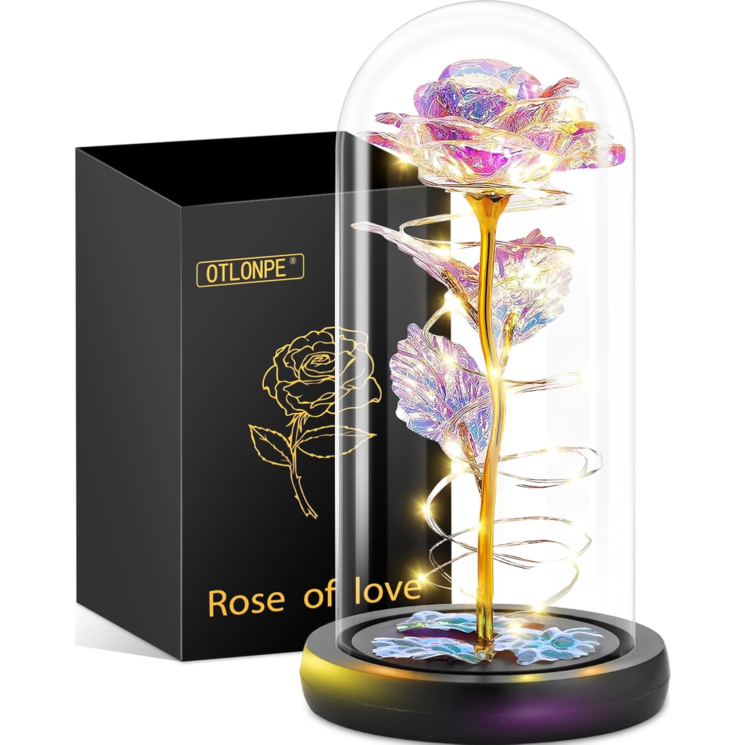 Preserved Forever Valentines Day Flower Gifts For Her, Glass Light Up Rose Gifts For Women Mom Grandma Girlfriend Wife Sister, Valentines Mothers Day Christmas Birthday Womens Gift (Colorful)