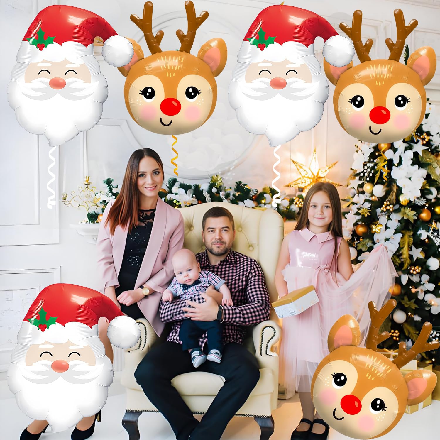 6Pcs Santa Claus Reindeer Elk Foil Balloons For Christmas Party Decorations, Reindeer Christmas Decoration