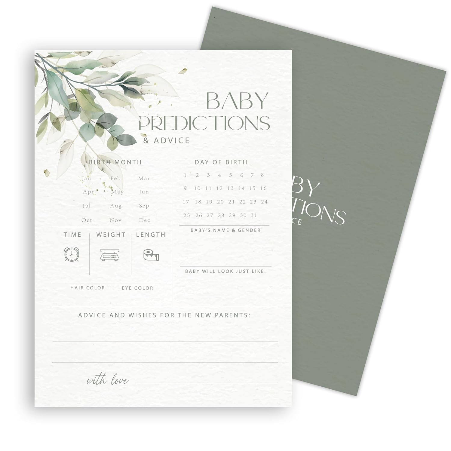 Advice For New Parents Baby Shower, Baby Predictions & Advice Cards For Baby Shower Games Activities, Wishes For Baby, 25 Double-Sided Thick Cards – Greenery A06