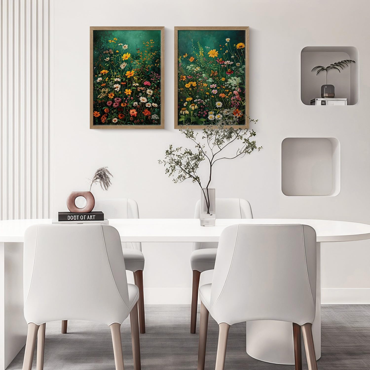 Framed Vintage Canvas Wall Art Vivid Garden Botanical Style Poster Picture Countryside Painting Nature Scenery Modern Home Print Living Room Gallery Office Ready To Hang 12X16 Inch X2