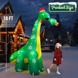 10 Ft Dinosaur Christmas Inflatable Outdoor Decoration, Lighted Dinosaur Christmas Blow Up With Xmas Hat And Tree, Xmas