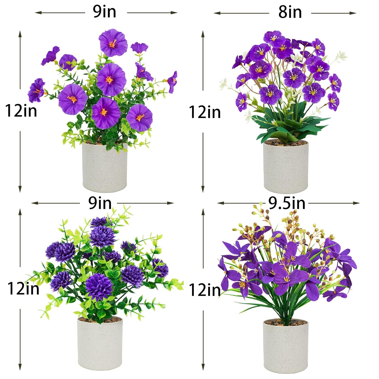 8 Packs Small Fake Plants Mini Artificial Potted Flowers Plastic Small Faux Potted Plants Indoor For Home Room Office Shelves Spring Decor, Purple