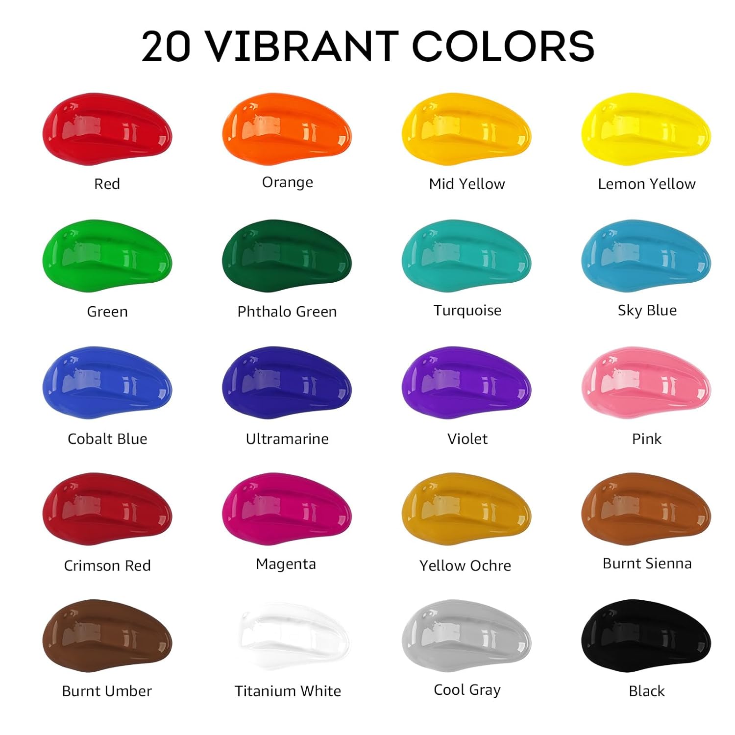 Acrylic Paint, 20 Colors (250 Ml/8.45Oz) Acrylic Paint Bottle Set, Non-Toxic, Rich Pigments Bulk Painting Supplies For Canvas Crafts Wood Ceramic, Ideal For Artists, Beginners And Students