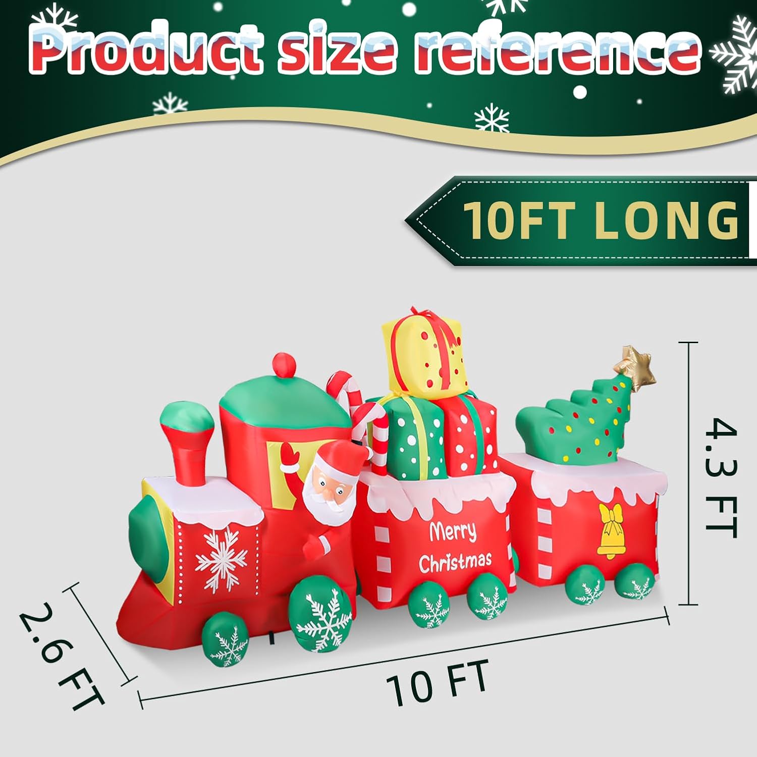 10 Ft Christmas Inflatables Train With Santa Claus Christmas Trees Built-In Led Lights Blow Up Christmas Decor For Chris
