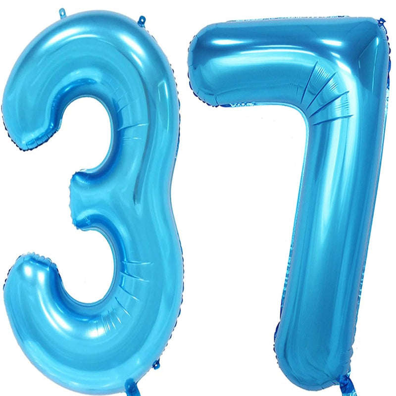 40 Inch Blue Foil 37 Helium Jumbo Digital Number Balloons,Blown Up Wit