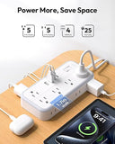 25 ft Flat Extension Cord Long Power Strip with 10 Outlets and 4 USB Ports