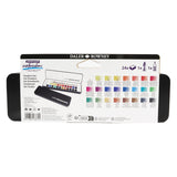Daler-Rowney Graduate Watercolor Travel Set, 24 Count Half Pans - Watercolor Paint Set With Brush & Mixing Trays