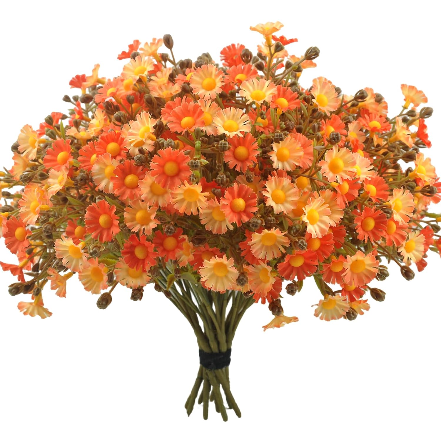 12 Bundles Uv Resistant Artificial Fall Flowers Fake Mums Realistic Silk Daisy Plastic Faux Autumn Plants For Outdoor Garden Courtyard Patio Decor (Orange)