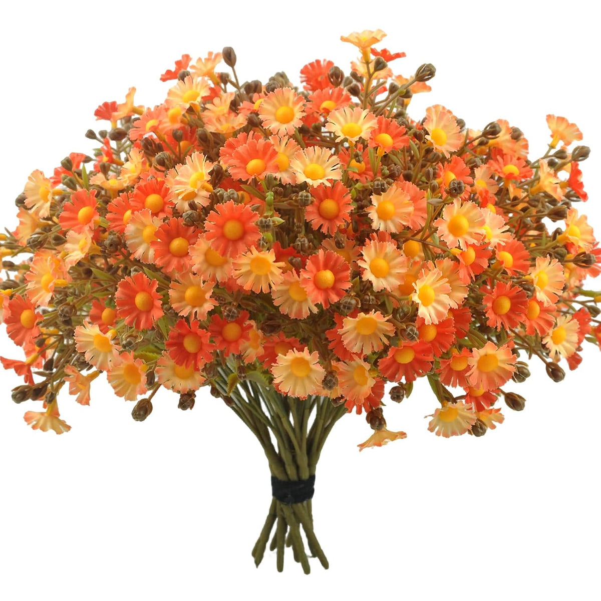 12 Bundles Uv Resistant Artificial Fall Flowers Fake Mums Realistic Silk Daisy Plastic Faux Autumn Plants For Outdoor Garden Courtyard Patio Decor (Orange)