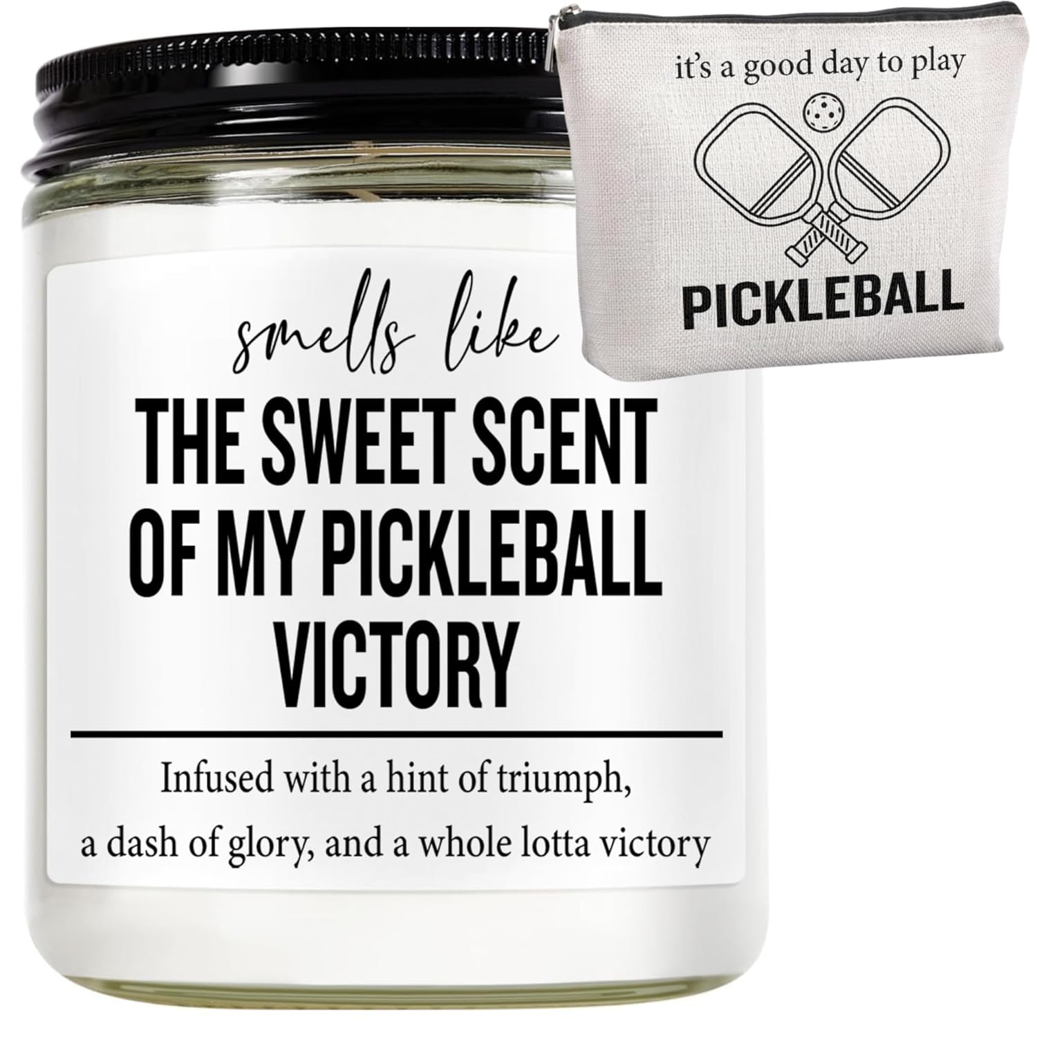 Funny Pickleball Gift Set - Scented Candle & Cosmetic Bag - Pickleball Gifts For Women, Men, Players, Coaches - Gag Gift For Birthday, Christmas, Stocking Stuffers, Pickleball Enthusiasts