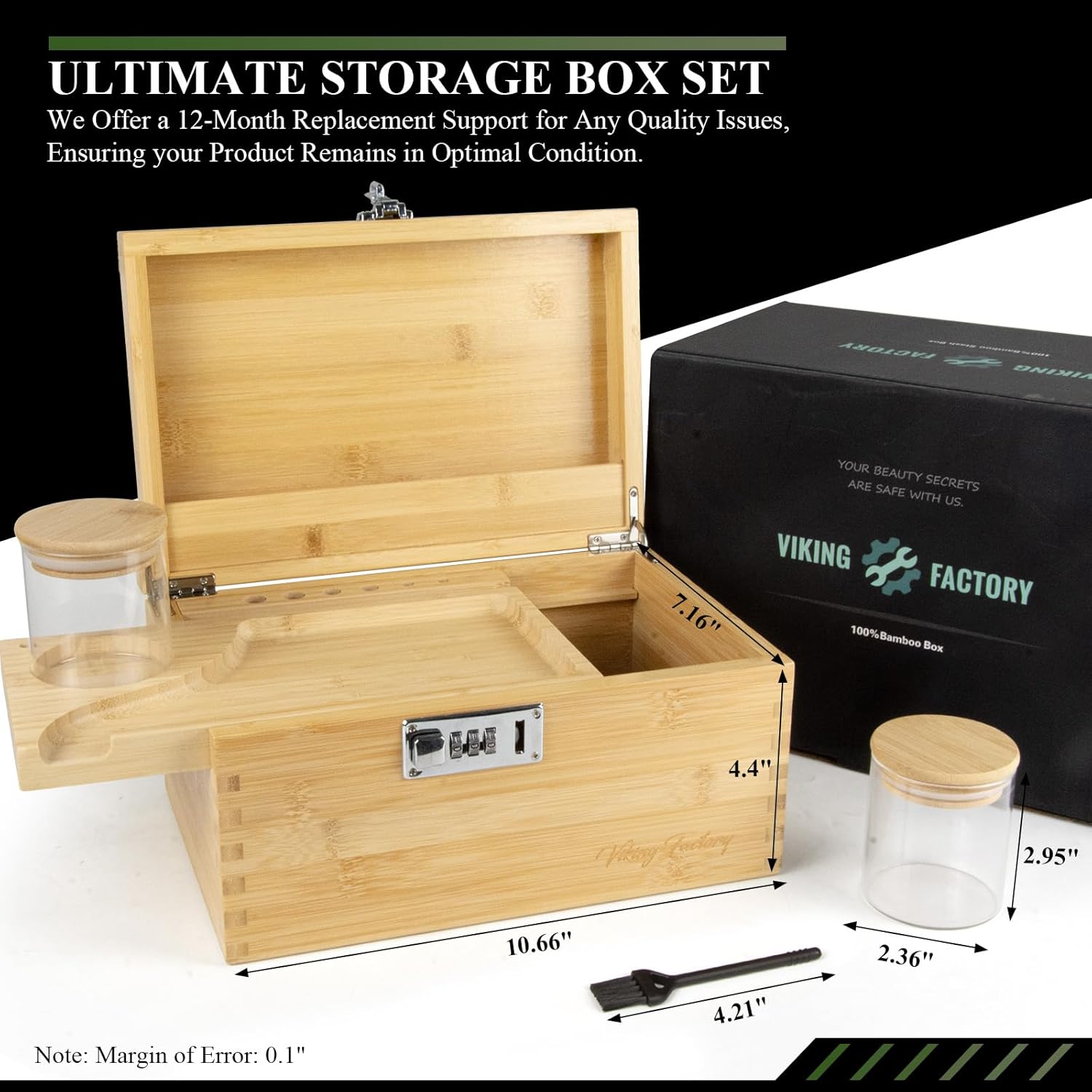 Large Lockable Storage Box With Secure Combination Lock - Professional Home Organizer Kit Includes Manual Spice Crusher & Multi-Use Tray | Kitchen Storage (10.6 X 7.1 X 5.5 In) (Natural)