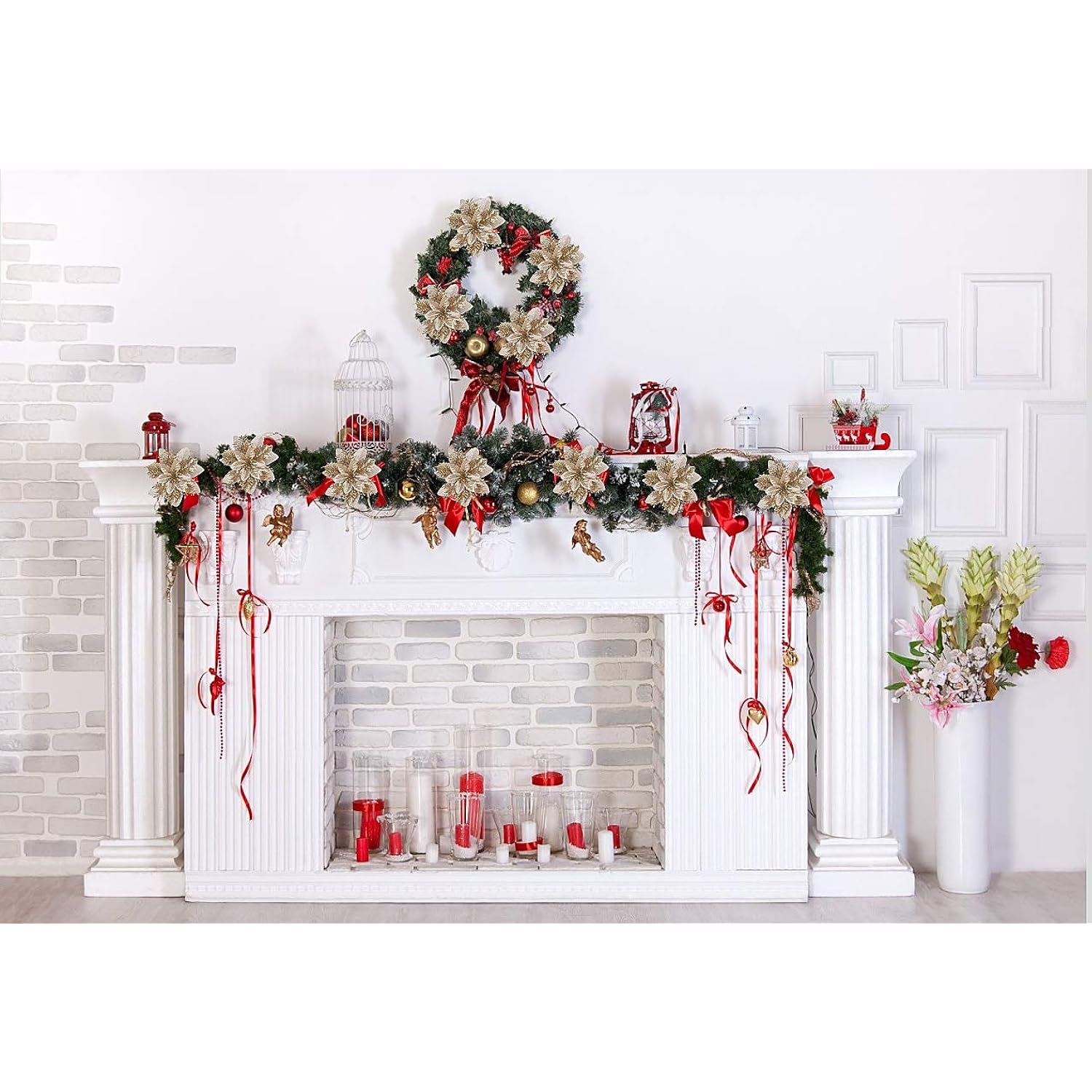 10 Pcs Christmas Glitter Artificial Poinsettia Flowers 6 Inch Christmas Wreath Christmas Tree Flowers Ornaments Holiday Seasonal Decorations For Xmas New Year Wedding Party (Gold)