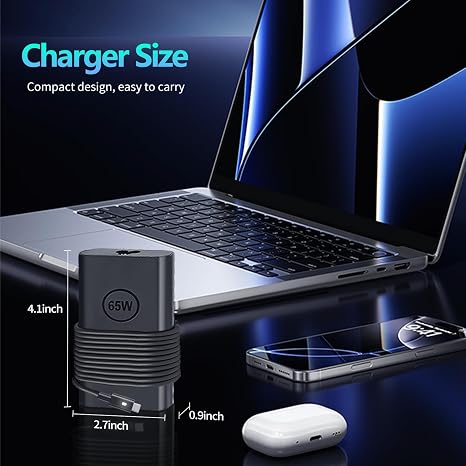 65W USB C Laptop Charger for Dell Latitude XPS Chromebook USB C Power Adapter with Charging Cable