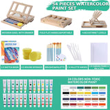 54 Pieces Watercolor Paint Set With Tabletop Easel, Complete Starter Painting Art Supplies With Watercolor Paints, Canvases, Sketch Pads, Brushes And Palette For Beginners Young Artists And Adults