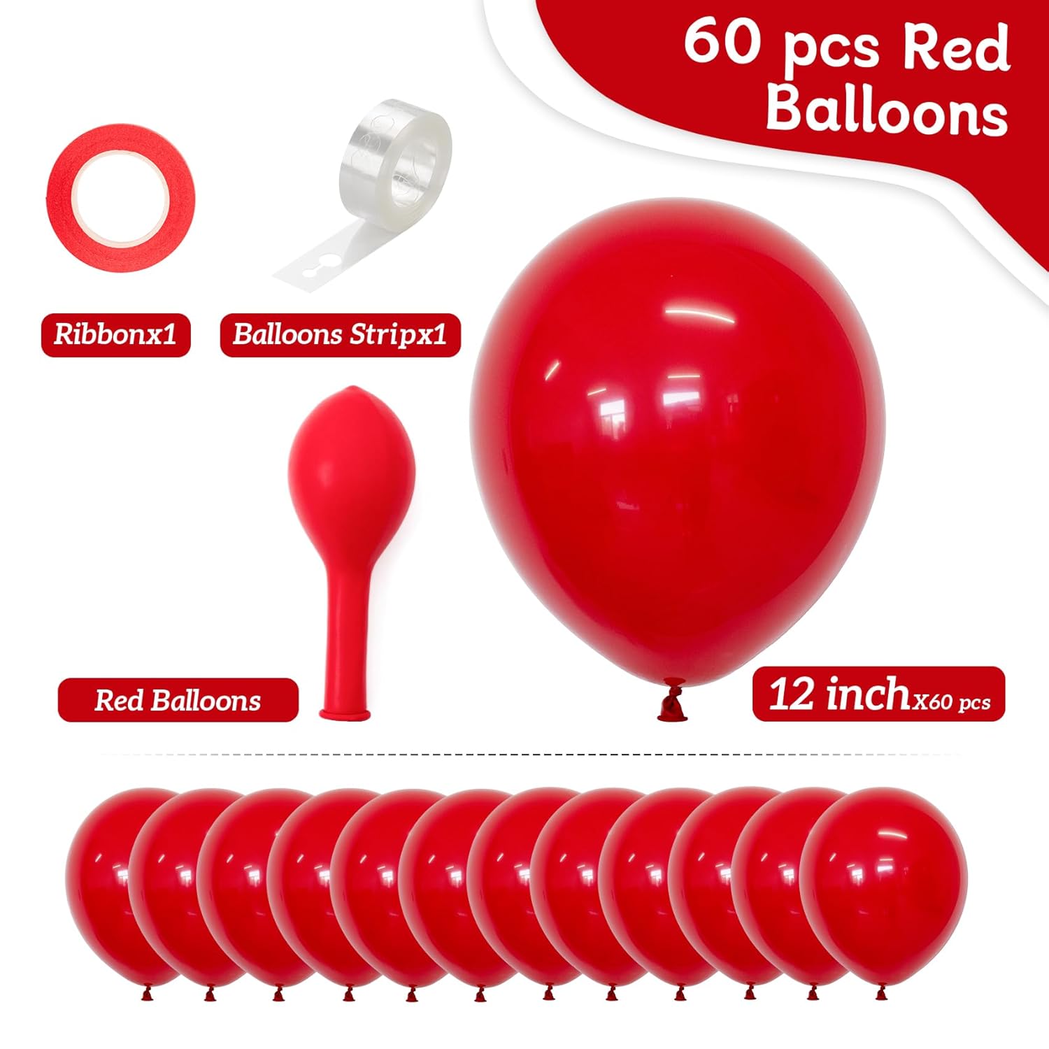 Red Balloons 60 Pcs 12 Inch Latex Balloon For Balloon Garland Or Balloon Arch As Birthday Party Baby Shower Wedding Christmas Valentine'S Day Anniversary Party Decoration