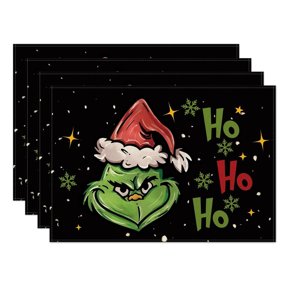 Christmas Placemats Set Of 4,Winter Merry Xmas Ho Ho Ho Heat-Resistant Place Mats,Merry Xmas Holiday Table Decors For Farmhouse Kitchen Dining Party 12X18 Inch