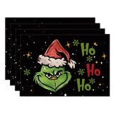 Christmas Placemats Set Of 4,Winter Merry Xmas Ho Ho Ho Heat-Resistant Place Mats,Merry Xmas Holiday Table Decors For Farmhouse Kitchen Dining Party 12X18 Inch