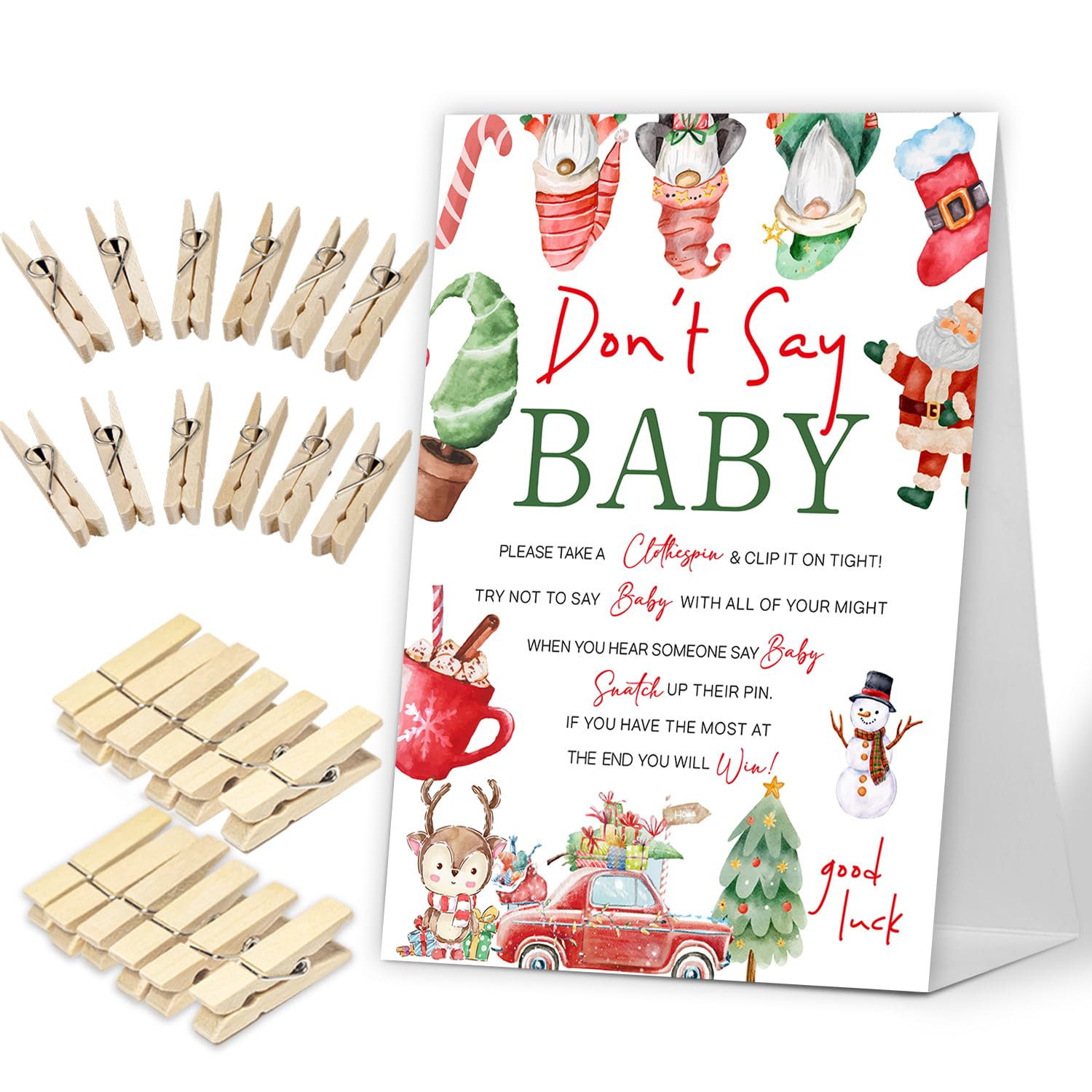 Don'T Say Baby Game, Christmas Holiday Baby Shower Game Include Baby Shower Sign And 50 Pcs Mini Clothespins, Gender Neutral Baby Shower Decoration, Party Favors Supplies-Lf15