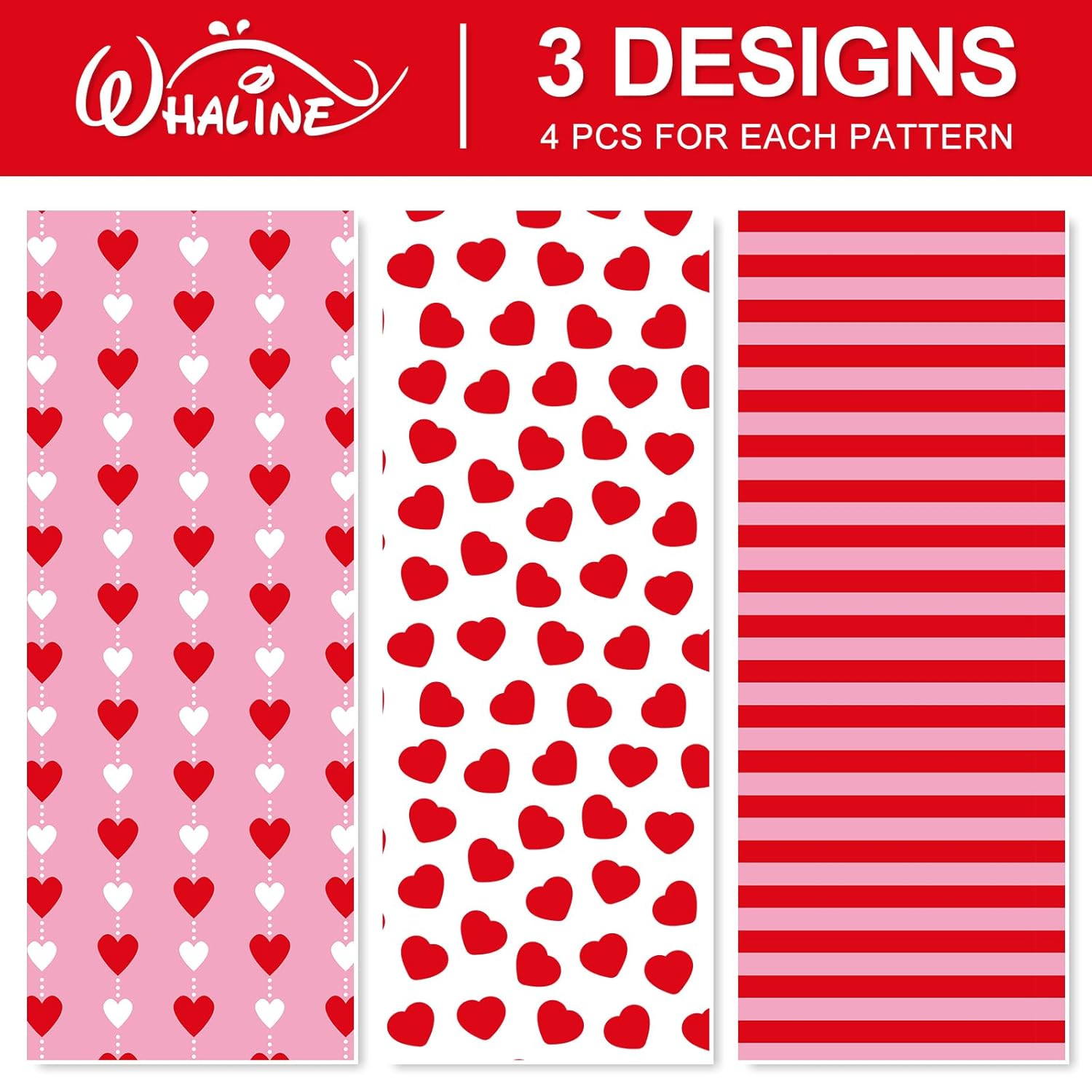12 Sheets Valentine'S Day Wrapping Paper - Not Roll - Pink Red Heart Stripe Gift Wrap Paper Folded Flat For Diy Crafts Wedding Anniversary Party, 19.7 X 27.6 Inch