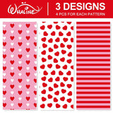 12 Sheets Valentine'S Day Wrapping Paper - Not Roll - Pink Red Heart Stripe Gift Wrap Paper Folded Flat For Diy Crafts Wedding Anniversary Party, 19.7 X 27.6 Inch