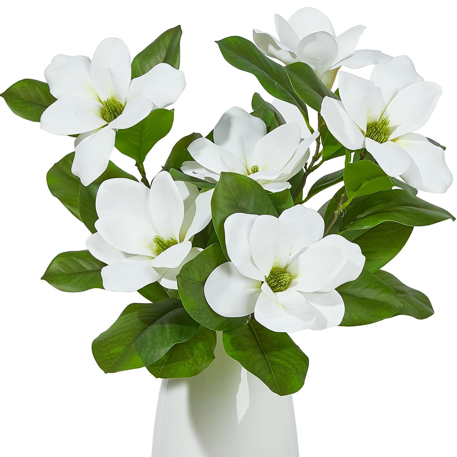 Artificial Magnolia Flowers Branches 28 Inch Faux Greenery Stems With Leaves Real Touch Magnolia Home Decor 3 Pcs White