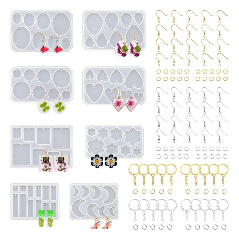 Resin Jewelry Molds, 128 Pcs Multiple Uv Resin Earring Mold With Holes, Basic Epoxy Keychain Kits Bundle Complete Set, Necklace Pendant Moldes Para Resina Epoxica For Female