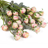 24Pcs Artificial Flowers Fake Silk Rose With Long Stem For Diy Bouquets Wedding Centerpiece Party Home Kitchen Decoration(Cream Pink)