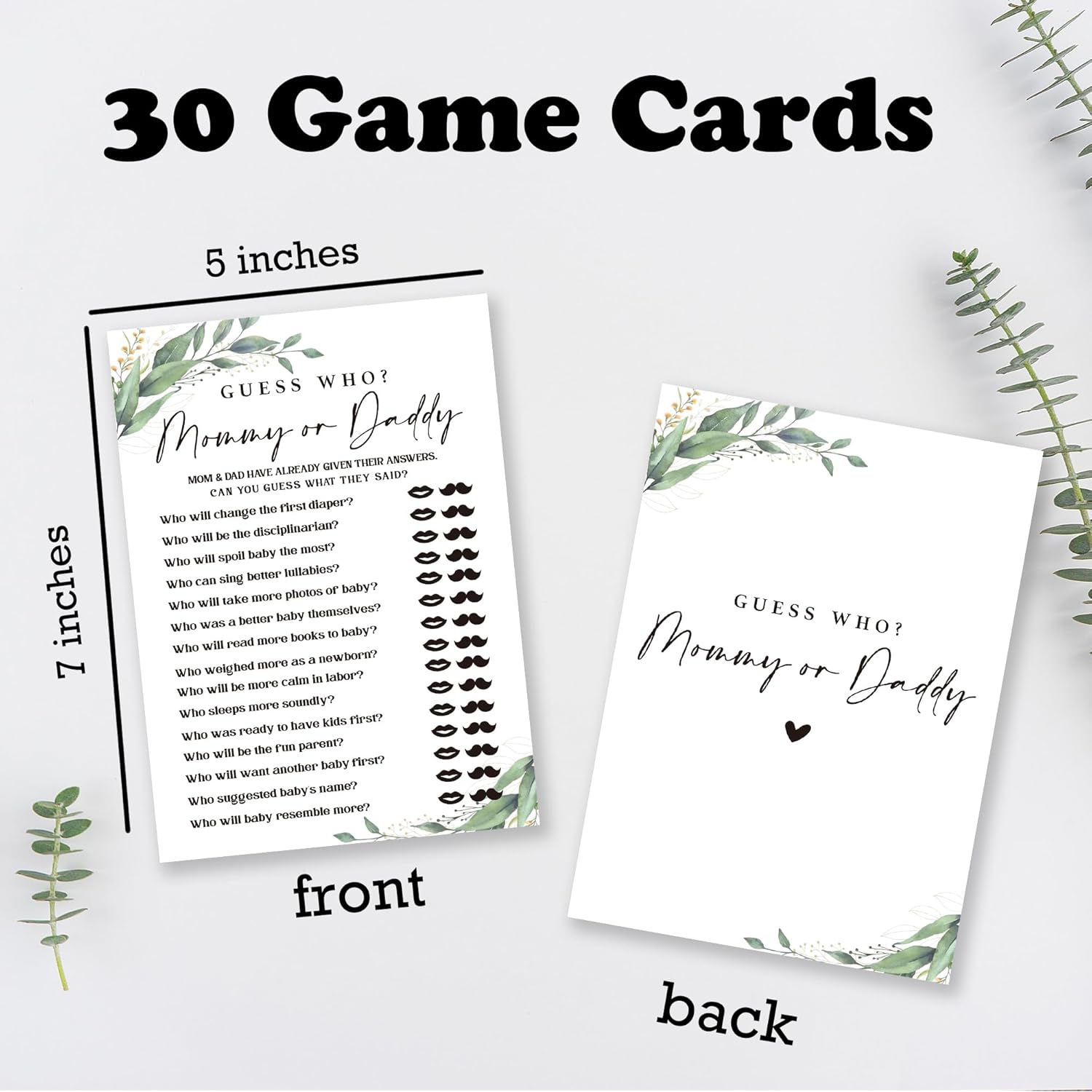 Guess Who Baby Shower Games, 30 Greenery And White Game Cards For Girl Boy, Gender Reveal Game, Baby Announcement,Party Favor, Baby Shower Favors & Supplies-B10