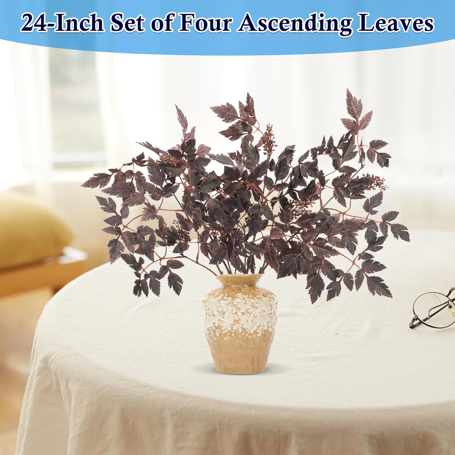 Faux Fall Stems For Vases, 8-Pack Artificial Purple Fall Leaf Stems, Cimicifuga Inspired Autumn Decor For Thanksgiving Centerpiece