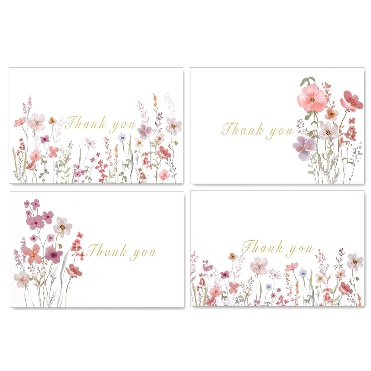 Thank You Cards With Envelopes & Stickers – 20-Pack Watercolor Floral Blank Note Cards, 4" X 6", Heavy 300Gsm Cardstock For Weddings, Baby Showers & Business