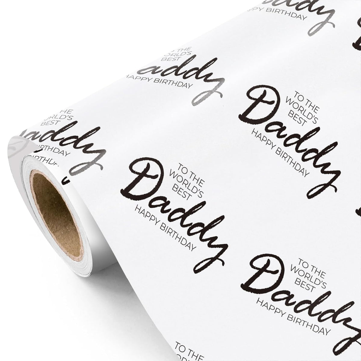 Birthday Wrapping Paper For Dad - Mini Roll - 17 Inch X 16.5 Feet - To The Worlds Best Daddy Happy Birthday Design Perfect For Bday, Party, Holiday