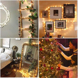 2 Pack 33FT 100 LED Solar Copper String Lights Warm White Waterproof IP65 Fairy Firefly Lights with 8 Modes Auto On/Off for Garden Patio Christmas Decor