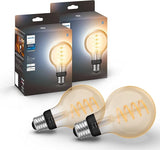 G25 Smart Filament LED Bulb 2 Pack White Ambiance E26 Warm to Cool White Hue Compatible