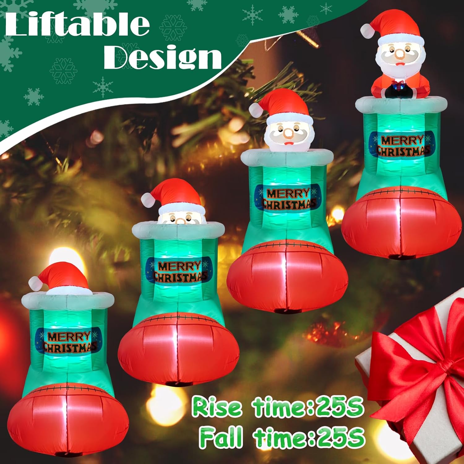 5.4Ft Christmas Inflatable Santa Claus Outdoor Decoration, Built-In Led Lights Liftable Design Santa Lifting Inside Chri