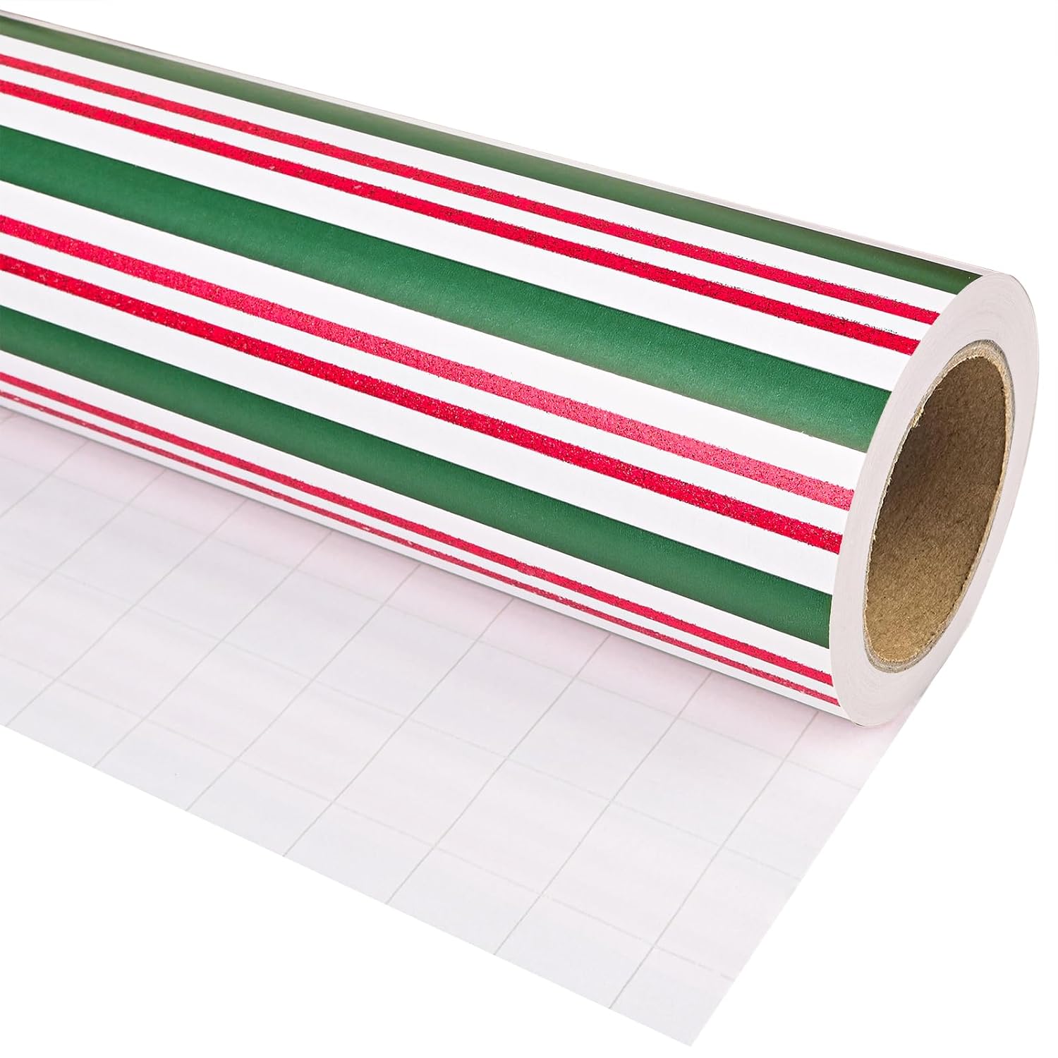 Glitter Christmas Wrapping Paper Roll - Red Green Christmas Stripe With Red Glitter Glimmer Powder Gift Wrap For Holiday Winter Parties - 17In X 16.5Ft