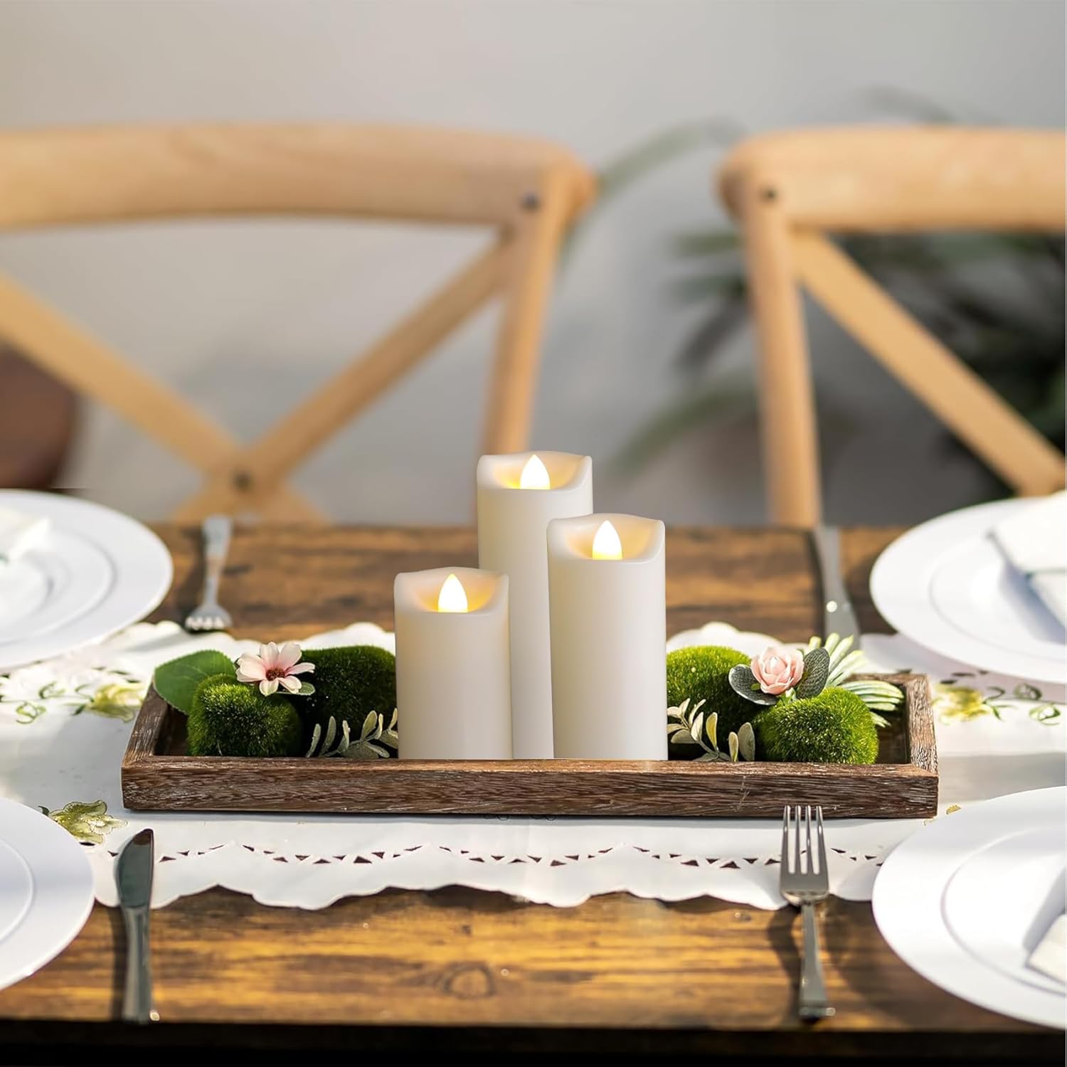 2"X4" Outdoor Led Battery Operated Candles With Timer/Remote 4 Pack Plastic Flickering Waterproof Flameless Candles Wedding Party Halloween Christmas Birthday Decoration Realistic Slim Pillar Candles