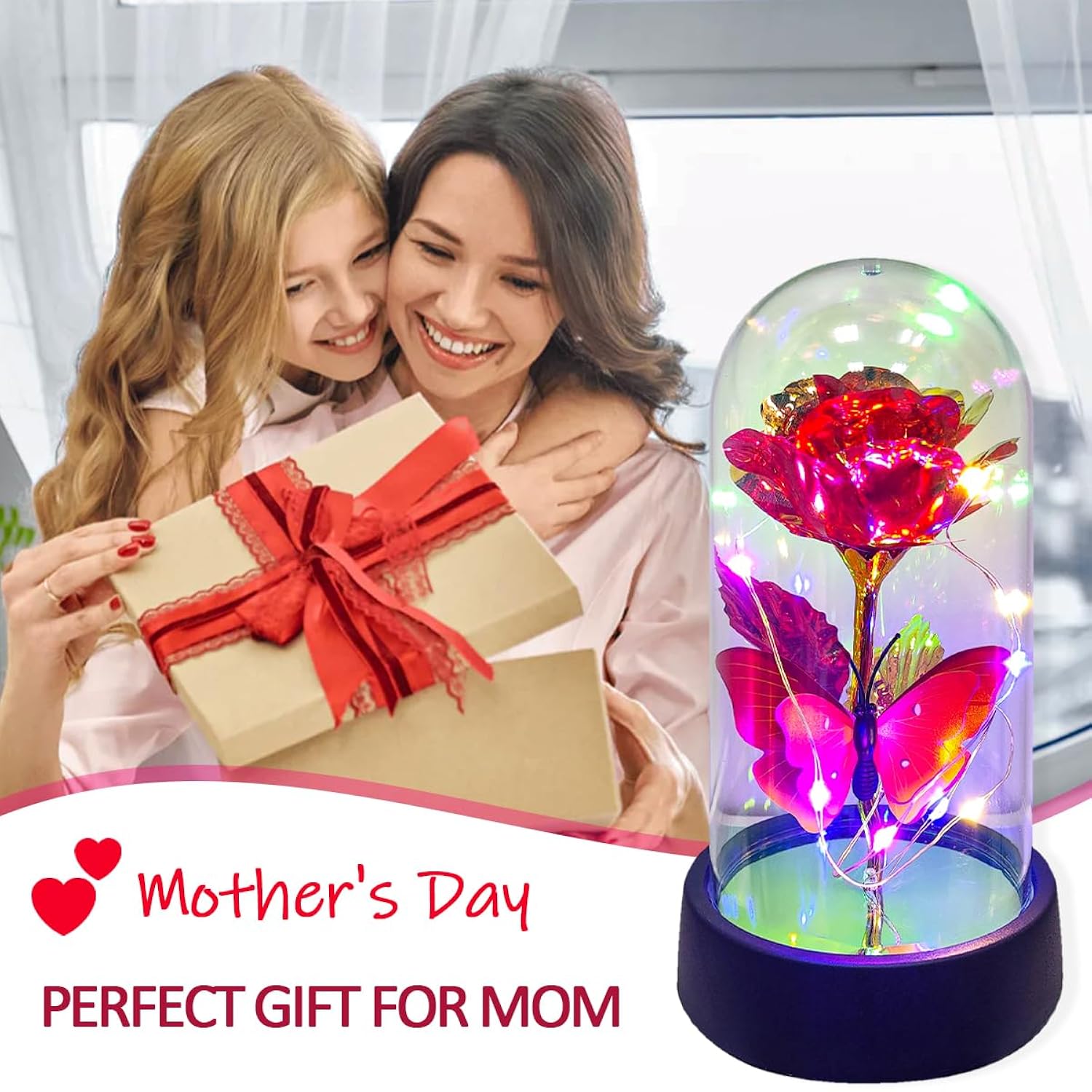 Glass Rose In Glass Dome, Light Up Flower, Eternal Roses - Valentines Day Gifts For Her, Mothers Day Roses Gifts For Mom, Womens Gifts For Christmas - Galaxy Rose, Birthday Gift