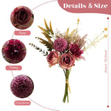 Artificial Mixed Flower Bouquet - Roses, Globe Chrysanthemum & Peonies Fake Flowers For Home Decor, Centerpiece, Party Arrangements, Wedding (Red)