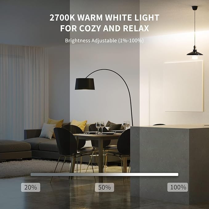 Smart LED Light Bulb 60W Equivalent 2700K Warm White 900LM Dimmable WiFi Bluetooth 1 Pack