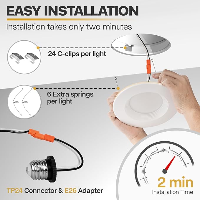 12 Pack 5/6 Inch LED Can Lights with Night Light 5CCT Dimmable 1200LM Recessed Downlights