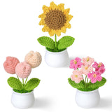 Crochet Flower Cute Potted Plants Fake Knitted Sunflower Tulips Mini Flowers Pot For Desk Office Car Dashboard Window Home Decor, Gift For Teachers Mother Day Valentines Anniversary Birthday