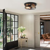 Black Flush Mount Ceiling Light Industrial Metal Cage Farmhouse Fixture