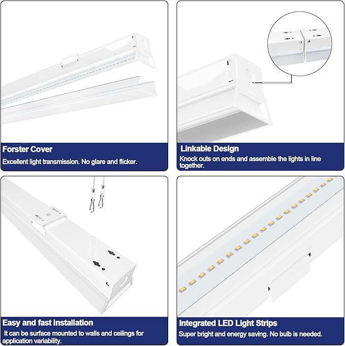 8 Pack 8FT LED Shop Light Fixtures 110W 12200LM 6000K Linkable Linear Lights for Garage Warehouse
