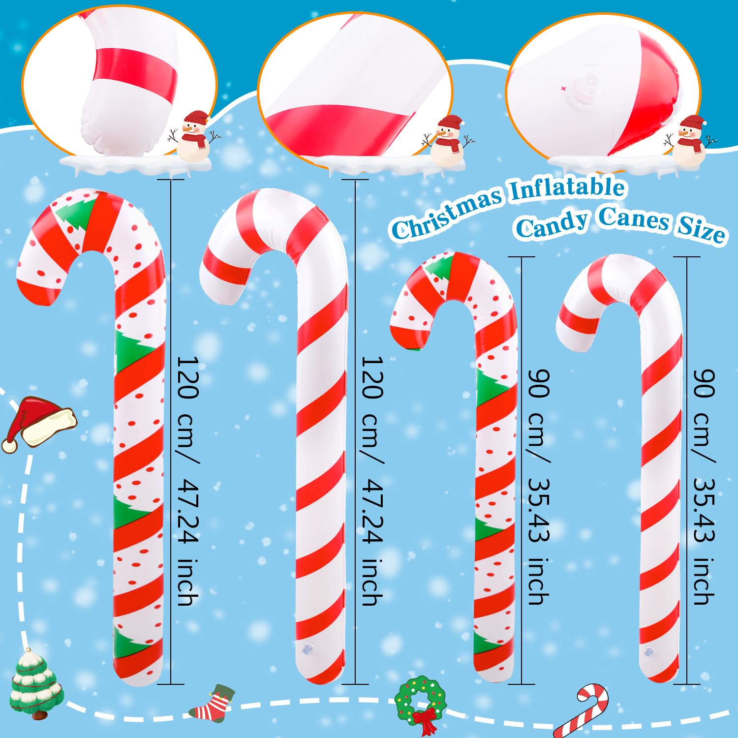 8 Pieces 47 Inch 35 Inch Inflatable Christmas Candy Canes Blow Up Candy Canes Balloon For Indoor And Outdoor Xmas Party