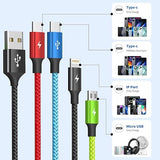 2 Pack 4 in 1 Multi Charging Cable 5FT Nylon Braided USB Charger Cord for iPhone Samsung USB C Micro USB