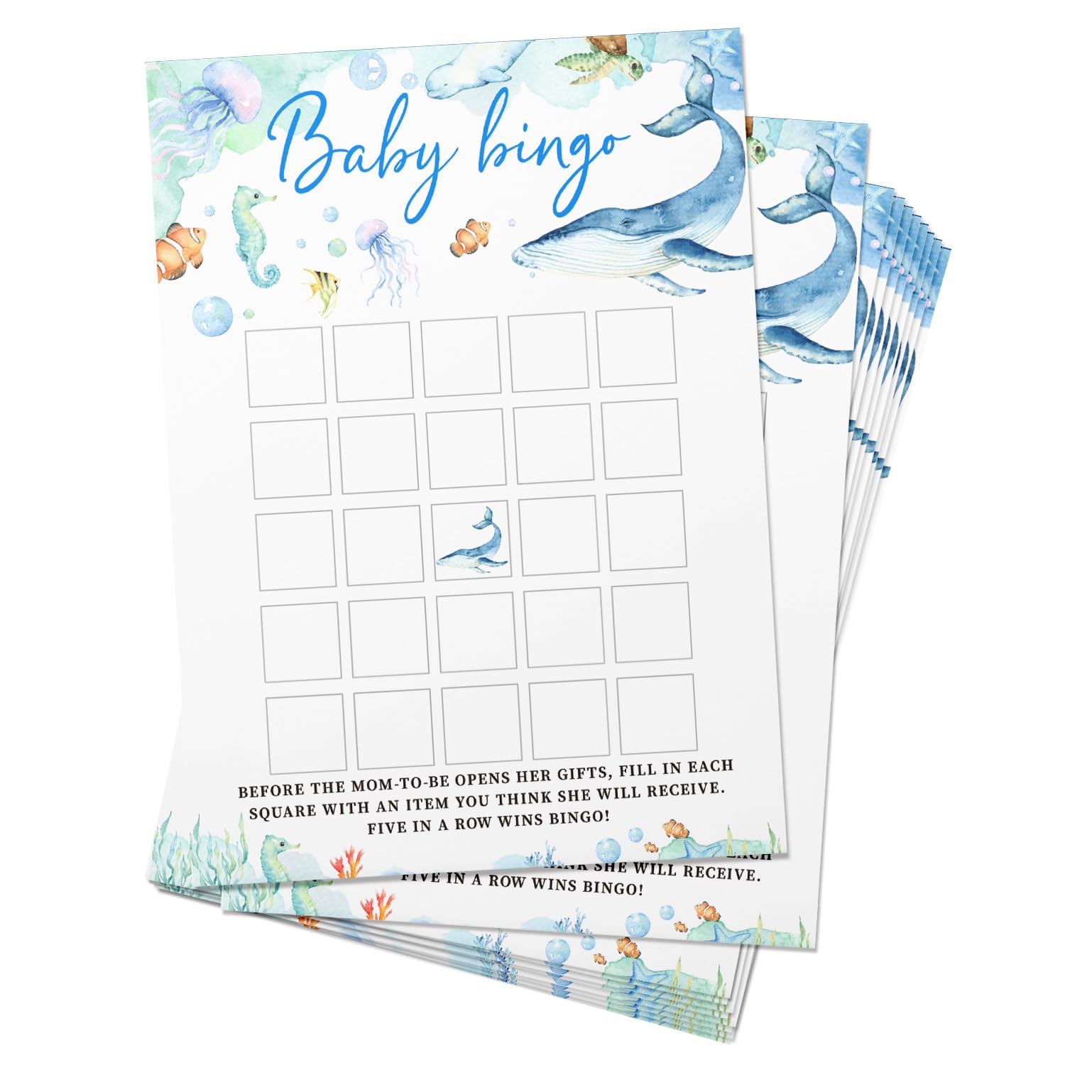 Ocean Baby Shower Game - Baby Bingo- Set Of 50?Ocean Theme Party Cards? Neutral Boys Or Girls