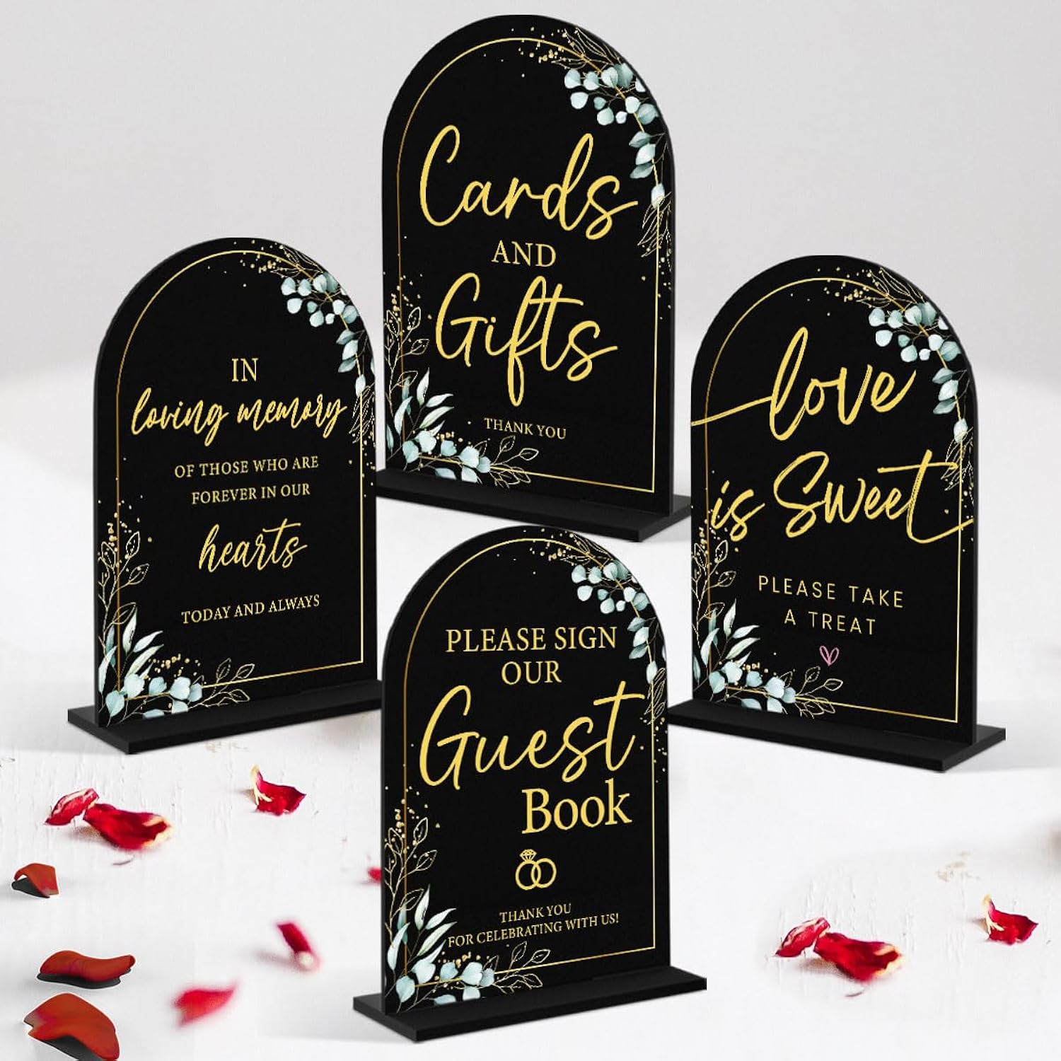 4-Piece Acrylic Wedding Sign Set For Ceremony & Reception - 5X7 Inch Black Guest Book, Cards & Gifts, Please Sign Our Guest Book, Please Take One, In Loving Memory - Wedding Decor Bundle
